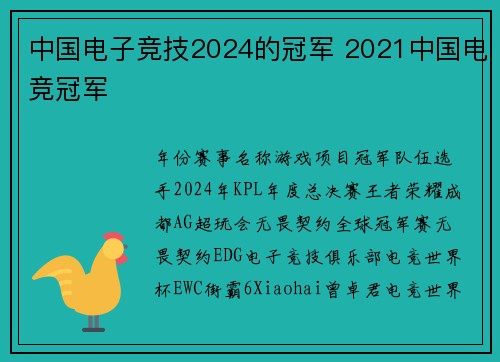 中国电子竞技2024的冠军 2021中国电竞冠军