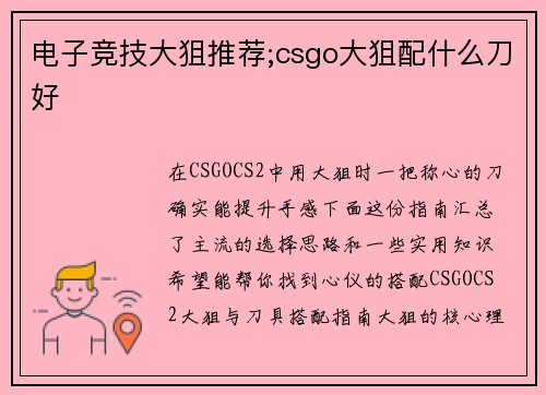 电子竞技大狙推荐;csgo大狙配什么刀好